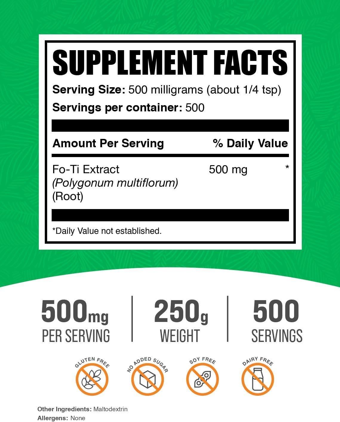 BulkSupplements.com He Shou Wu Extract Powder - Fo-Ti Root Supplement, Herbal & Gluten-Free, 500mg per Serving, 250g (8.8 oz)