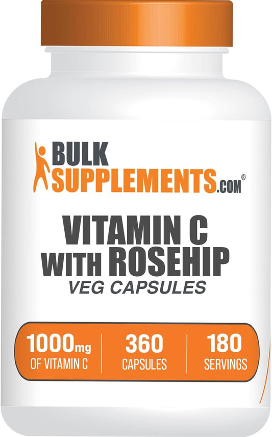 BulkSupplements.com Immune Support Vitamin C with Rose HIPS Capsules - 1000mg Vitamin C & 15mg Rosehips, Vegan, 360 Veg Capsules