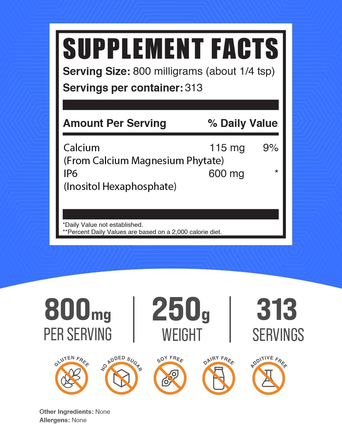 BulkSupplements.com IP6 Powder - Inositol Hexaphosphate Supplement for Immune Support, Gluten Free, 800mg per Serving, 250g