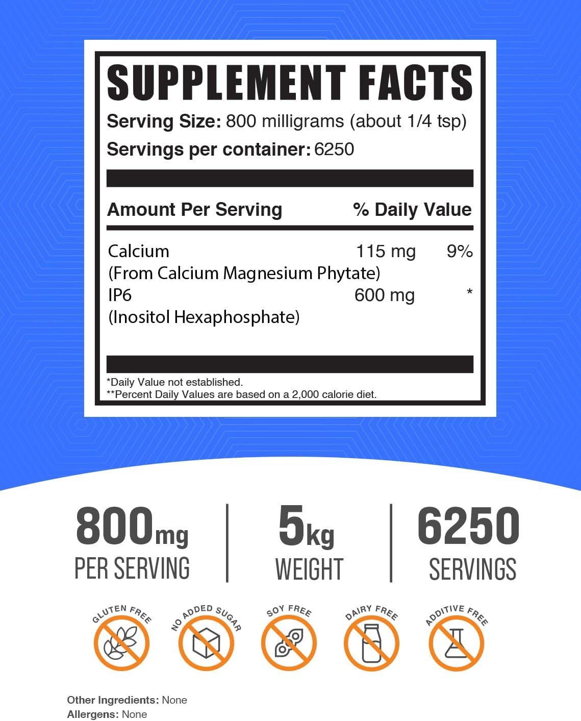 BulkSupplements.com IP6 Powder - Inositol Hexaphosphate Immune Support Supplement, Gluten Free, 800mg per Serving, 5kg (11 lbs) Pack of 5