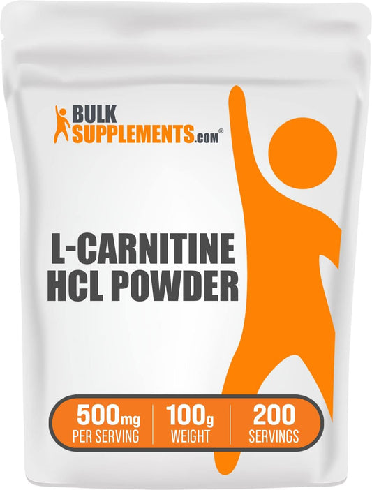BulkSupplements.com L-Carnitine HCl Powder - 100g (3.5 oz), 500mg per Serving - Carnitine Supplement, Unflavored & Gluten Free - 1 Pack