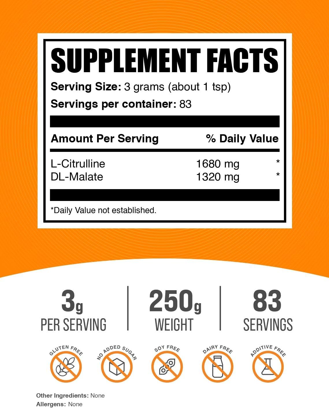 BulkSupplements.com L-Citrulline Malate Powder - Unflavored Gluten-Free Citrulline Supplement - 3g per Serving, 250g (8.8 oz) Pack