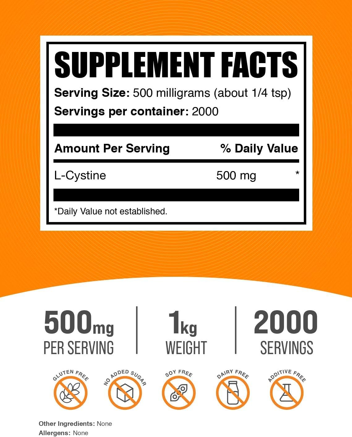 BulkSupplements.com L-Cystine Powder - 500mg Amino Acid Supplement for Immune Support - Gluten Free - 1kg (2.2 lbs) Pack of 1