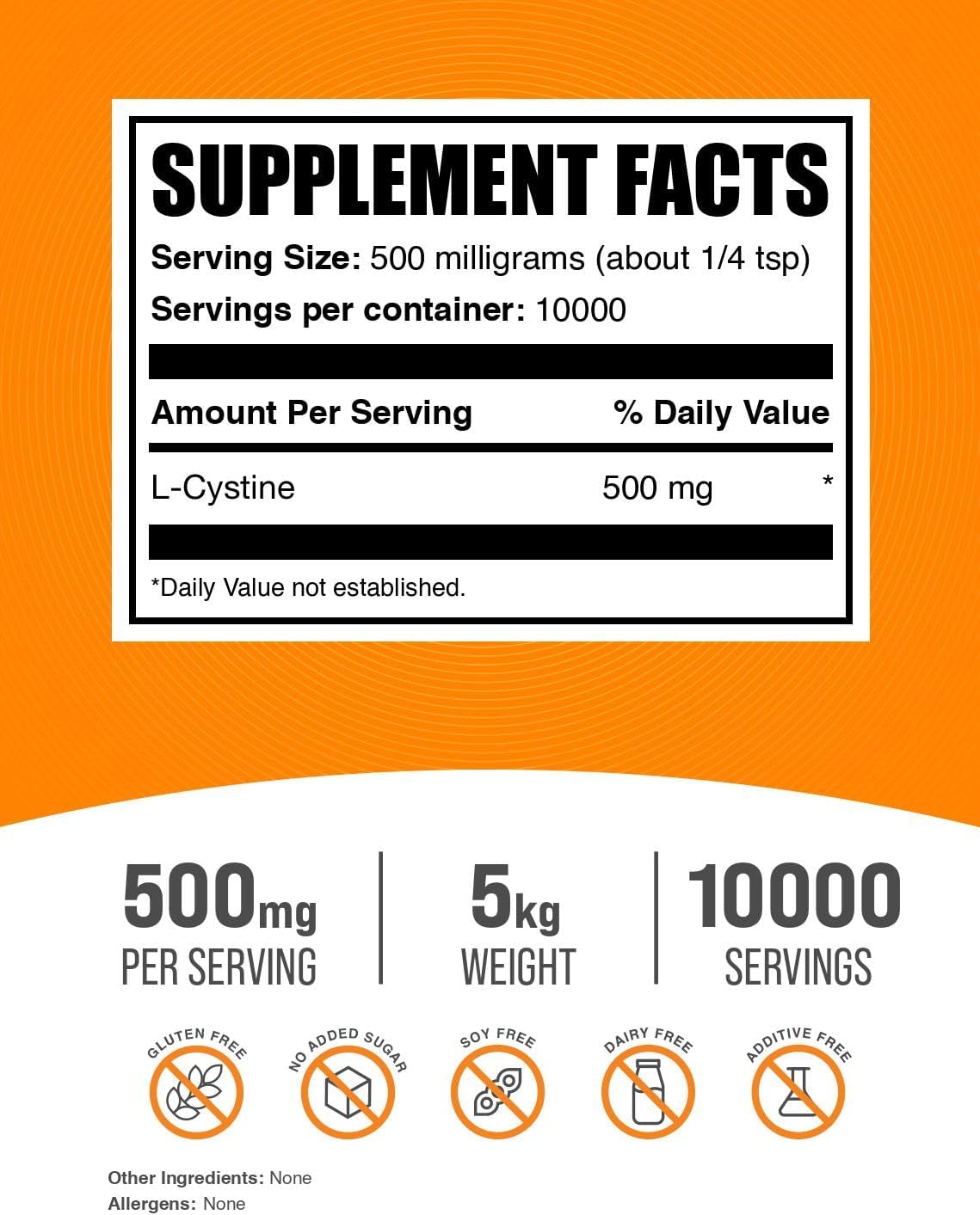 BulkSupplements.com L-Cystine Powder - 500mg Amino Acid Supplement for Immune Support - Gluten Free, 5kg (11 lbs) Pack