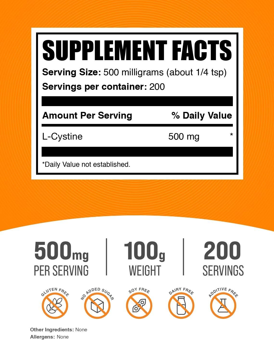 BulkSupplements.com L-Cystine Powder - 500mg Amino Acid Supplement for Immune Support - Gluten Free - 100g (3.5 oz) Pack of 1