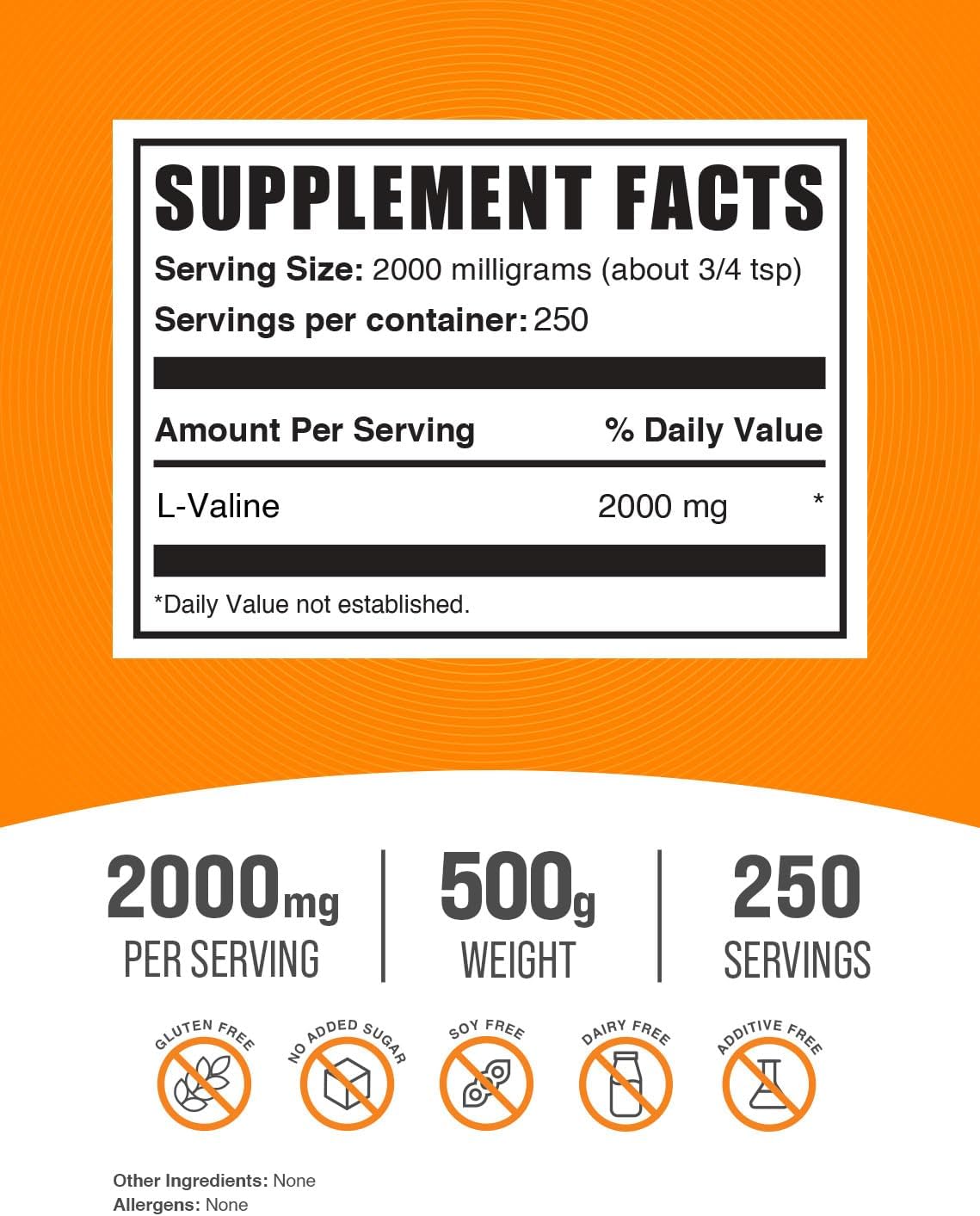 BulkSupplements.com L-Valine Powder - BCAA Amino Acid Supplement, 2000mg per Serving - Gluten Free, 500g (1.1 lbs)