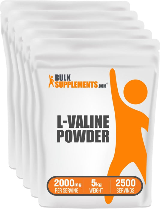 BulkSupplements.com L-Valine Powder - BCAA Supplement for Muscle Recovery - Valine Amino Acid Powder, 2000mg per Serving, 5kg (11 lbs) Pack of 5