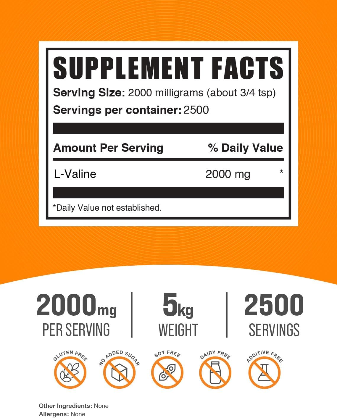 BulkSupplements.com L-Valine Powder - BCAA Supplement for Muscle Recovery - Valine Amino Acid Powder, 2000mg per Serving, 5kg (11 lbs) Pack of 5