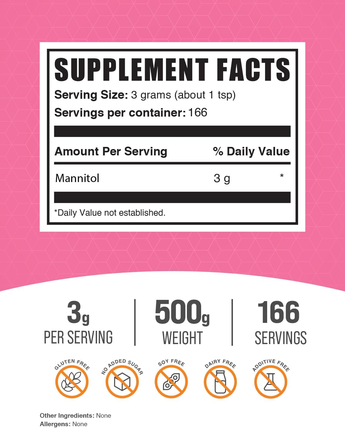 BulkSupplements.com Mannitol Powder - Natural Sweetener and Sugar Substitute, Gluten-Free Supplement, 500g (1.1 lbs) - Pack of 1