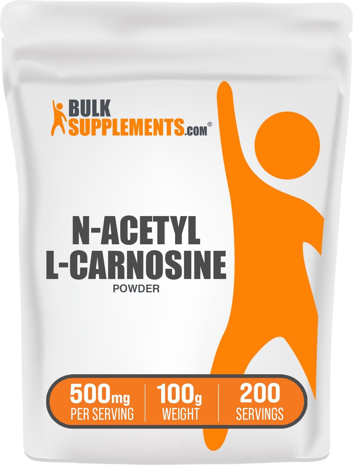BulkSupplements.com N-Acetyl L-Carnosine Powder - 500mg per Serving, 100g - Gluten Free Carnosine Supplement Pack