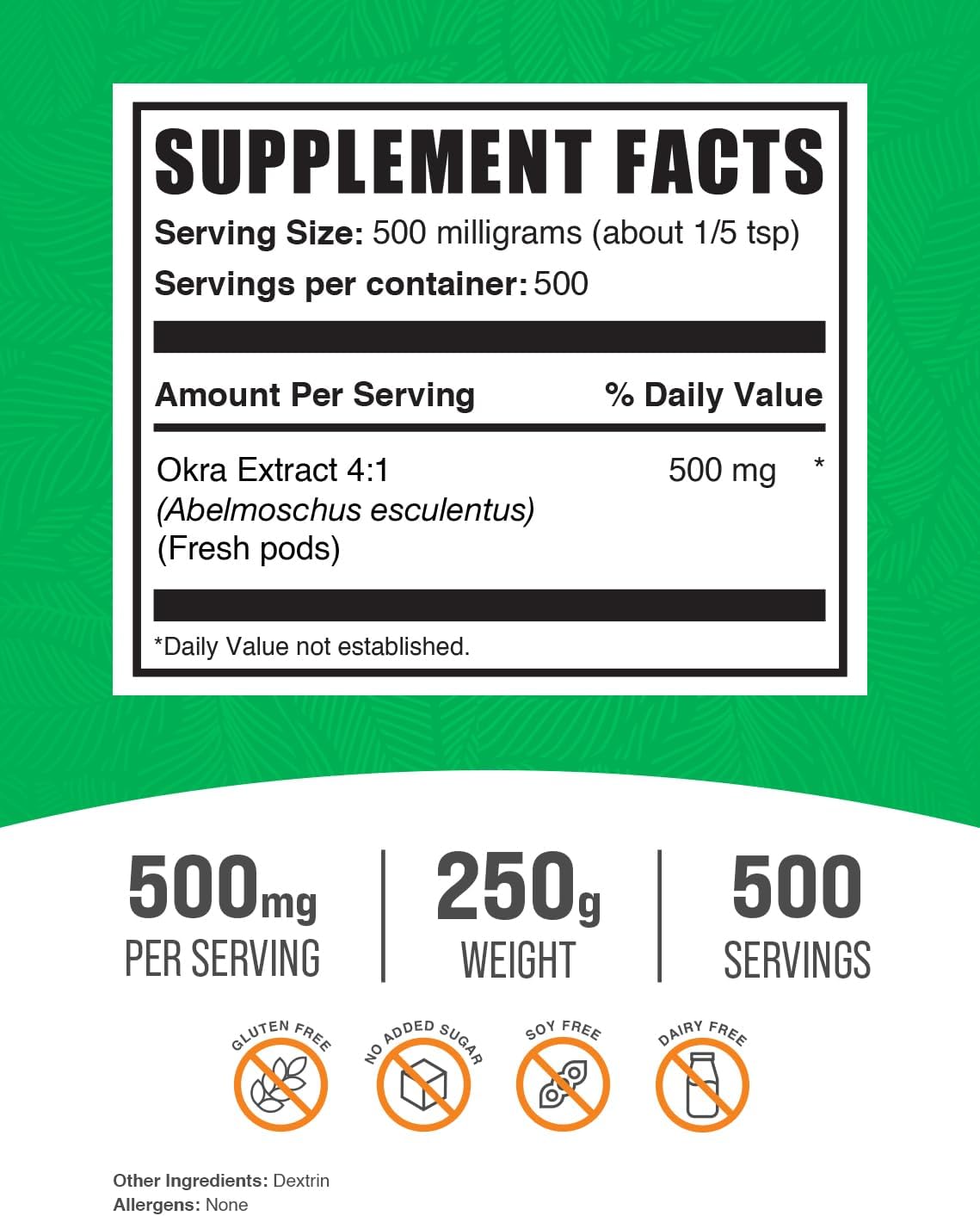 BulkSupplements.com Okra Extract Powder - Digestive Health Supplement - Natural Bowel Support (250g)