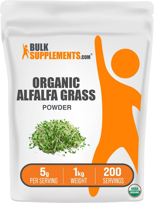 BulkSupplements.com Organic Alfalfa Grass Powder - Vegan Gluten-Free Superfood Supplement, 1kg (2.2 lbs) - Pack of 1, 5g per Serving