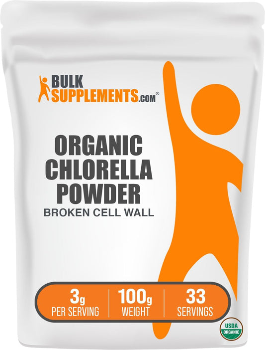 BulkSupplements.com Organic Chlorella Powder - Green Superfood Supplement, Vegan & Gluten-Free, 100g (3.5 oz)