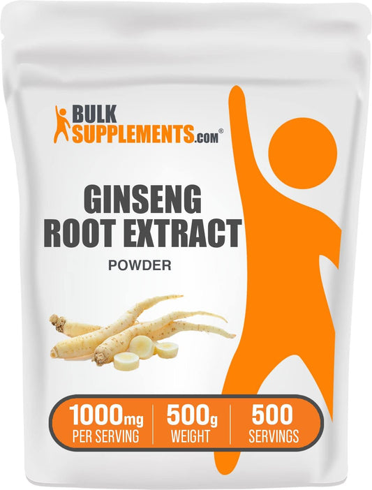BulkSupplements.com Panax Ginseng Root Extract Powder - Herbal Ginseng Supplement, Vegan & Gluten Free - 1000mg per Serving, 500g (1.1 lbs) Pack