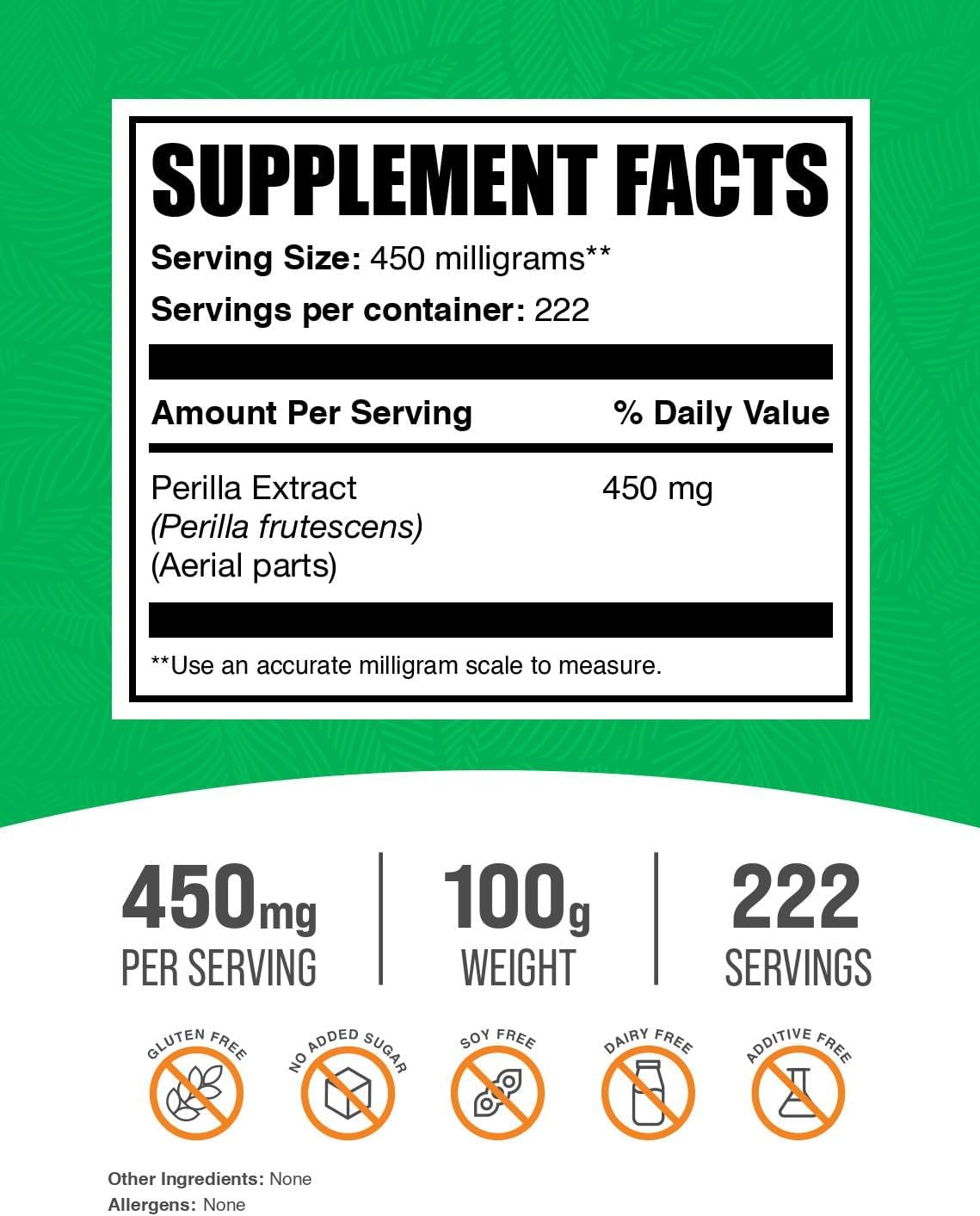 BulkSupplements.com Perilla Extract Powder - Herbal Perilla Supplement, Vegan & Gluten-Free - 100g (3.5 oz) Pack of 1 - 450mg per Serving - BoostGo Australia