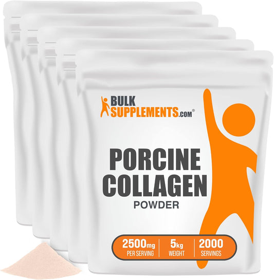 BulkSupplements.com Porcine Collagen Protein Powder - Hydrolyzed Collagen Peptides Supplement, Gluten Free, 2500mg per Serving, 5kg