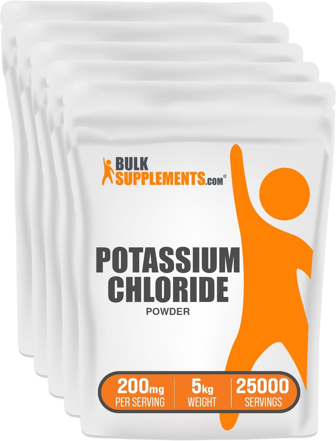 BulkSupplements.com Potassium Chloride Powder - Potassium Salt Substitute, Gluten-Free Supplement, 200mg per Serving, 5kg (11 lbs) Pack of 5