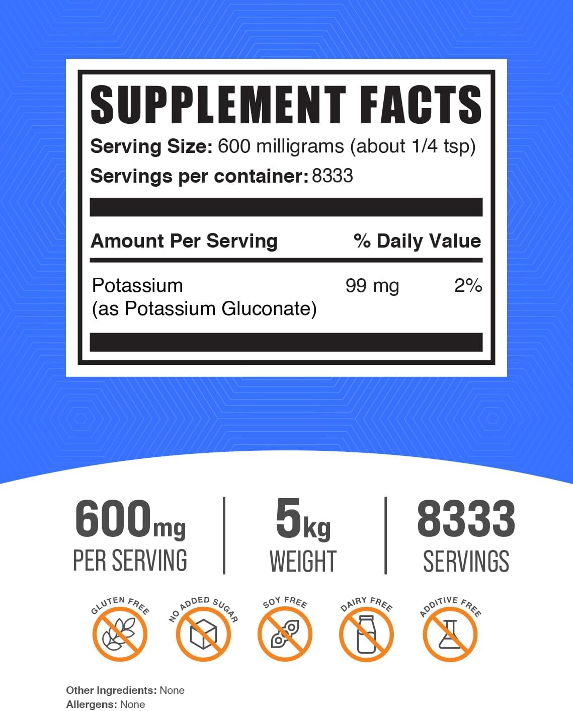 BulkSupplements.com Potassium Gluconate Powder - Gluten-Free Potassium Supplement - 600mg per Serving (99mg Potassium) - 5kg (11 lbs) Pack Size