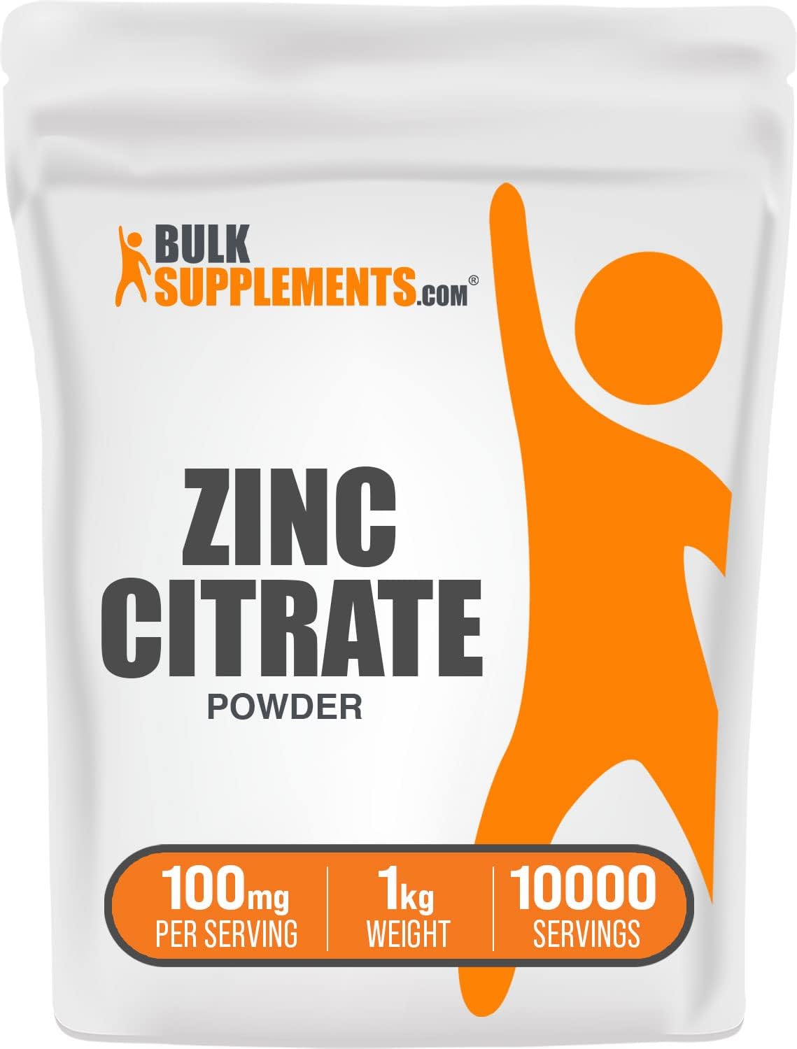 BulkSupplements.com Pure Zinc Citrate Powder - Immune Support Supplement, 30mg Zinc - Gluten Free, 100mg per Serving, 1kg (2.2 lbs) Pack