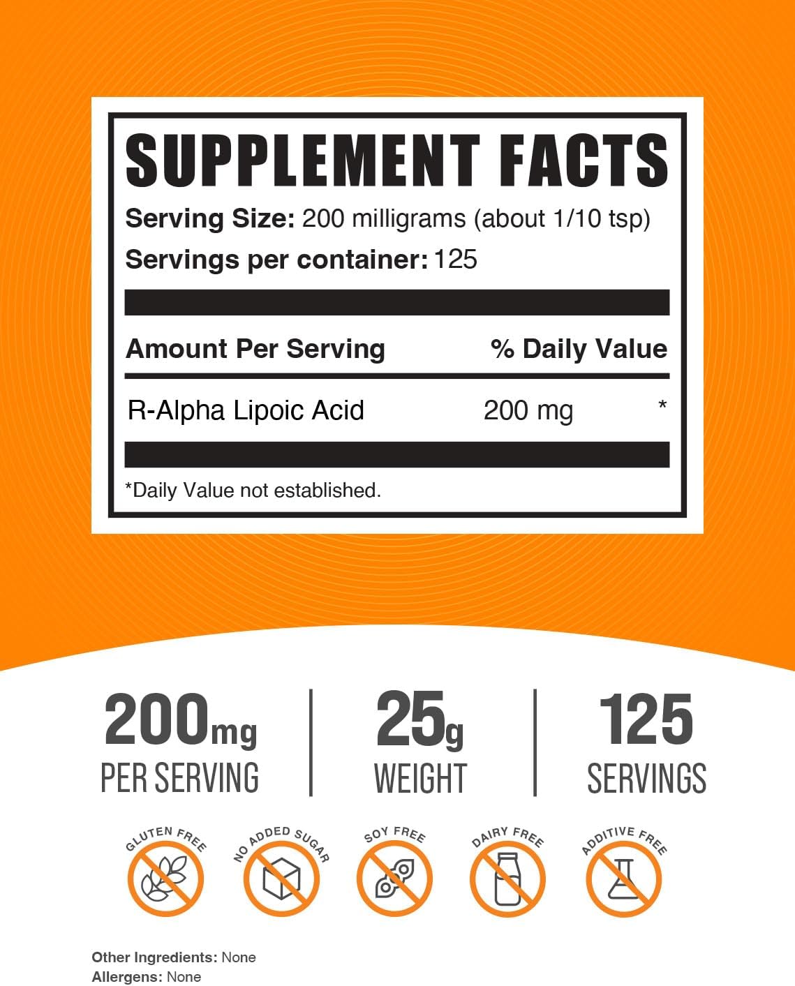 BulkSupplements.com R-Alpha Lipoic Acid Powder - 200mg per Serving, Antioxidant Supplement - Gluten Free, 25g (0.88 oz) - Pack of 1