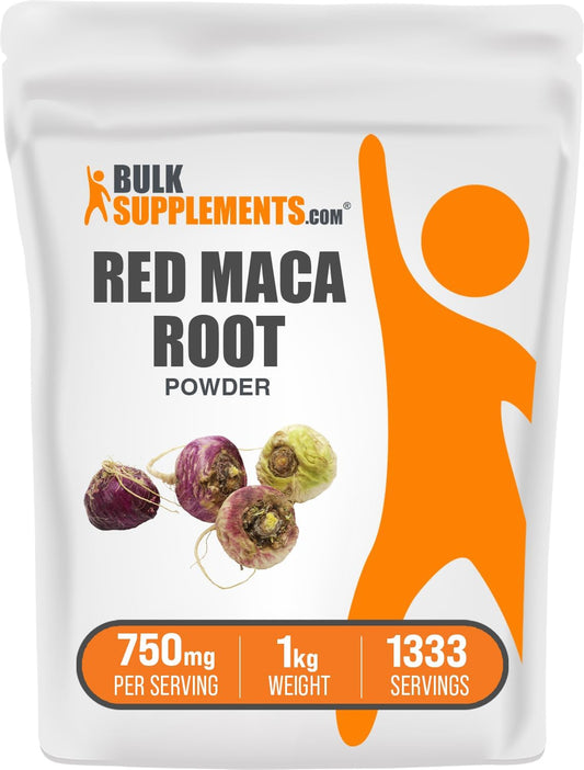 BulkSupplements.com Red Maca Powder - Organic Maca Root Supplement for Energy & Vitality - Vegan & Gluten Free Superfood Powder, 1kg (2.2 lbs) Pack of 1 - Red Maca Powder for Women & Men
