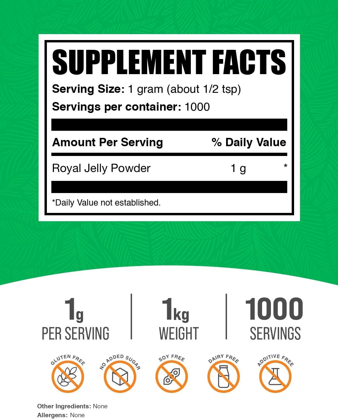 BulkSupplements.com Royal Jelly Powder - 1000mg Immune Support Supplement, Gluten Free, 1kg (2.2 lbs) - Pack of 1