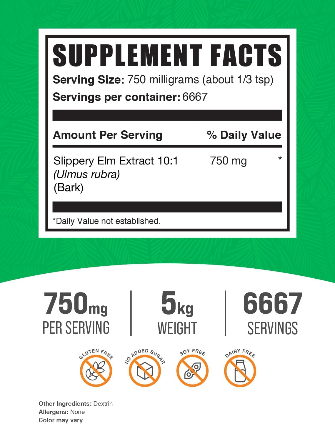 BulkSupplements.com Slippery Elm Bark Extract Powder - 5kg (11 lbs) (Pack of 5) - Ulmus Rubra, Gluten Free, 750mg per Serving