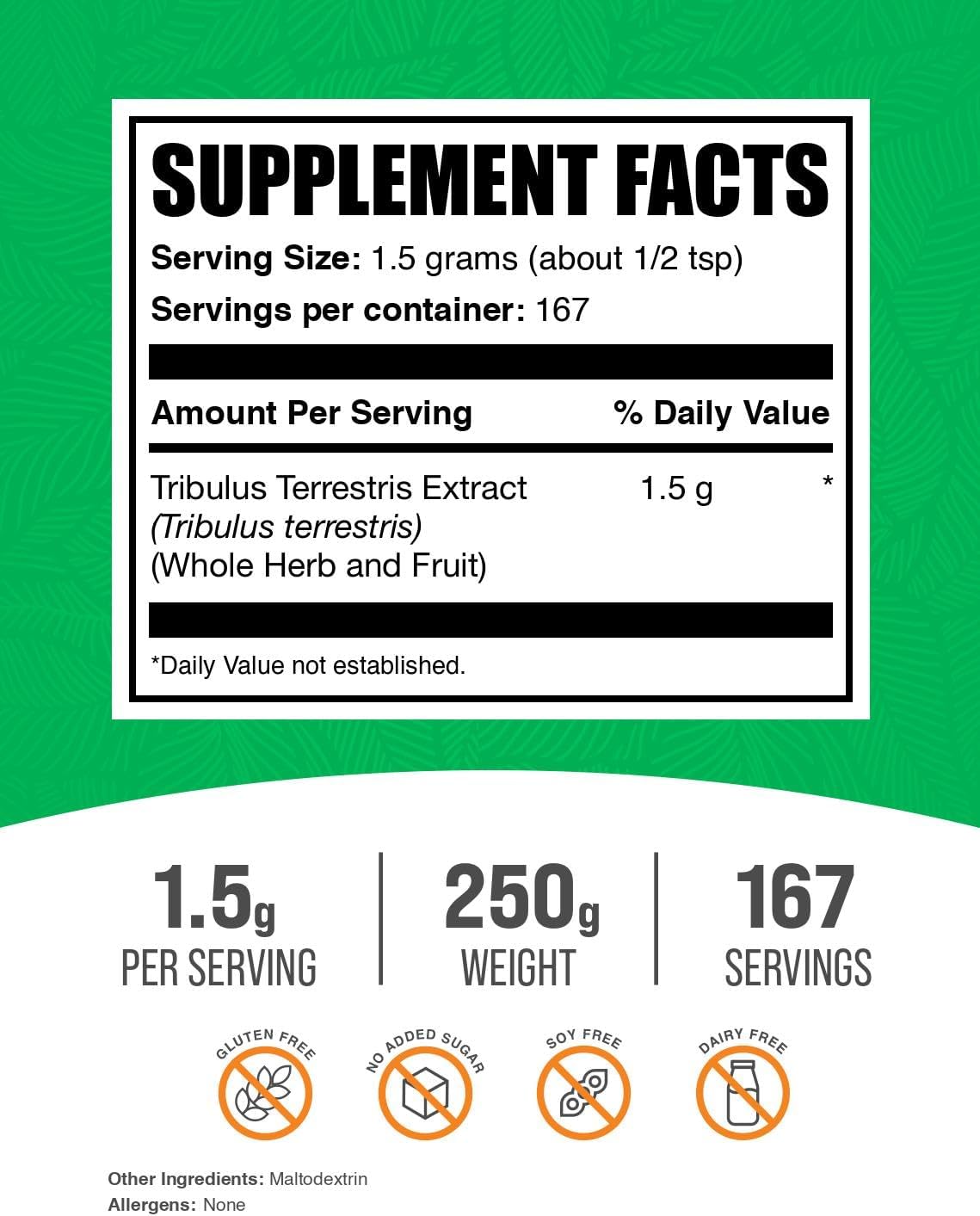 BulkSupplements.com Tribulus Terrestris Extract Powder - Herbal Supplement, 1500mg per Serving, 250g - Tribulus Terrestris Supplements