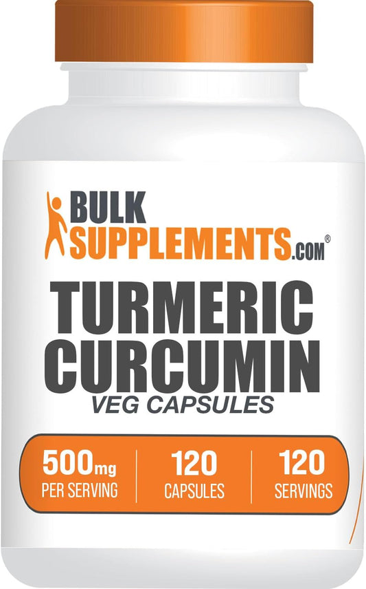 BulkSupplements.com Turmeric Curcumin Extract Capsules - 500mg Curcumin Supplements, Gluten Free Turmeric Capsules - 120 Veg Capsules, Single Serving