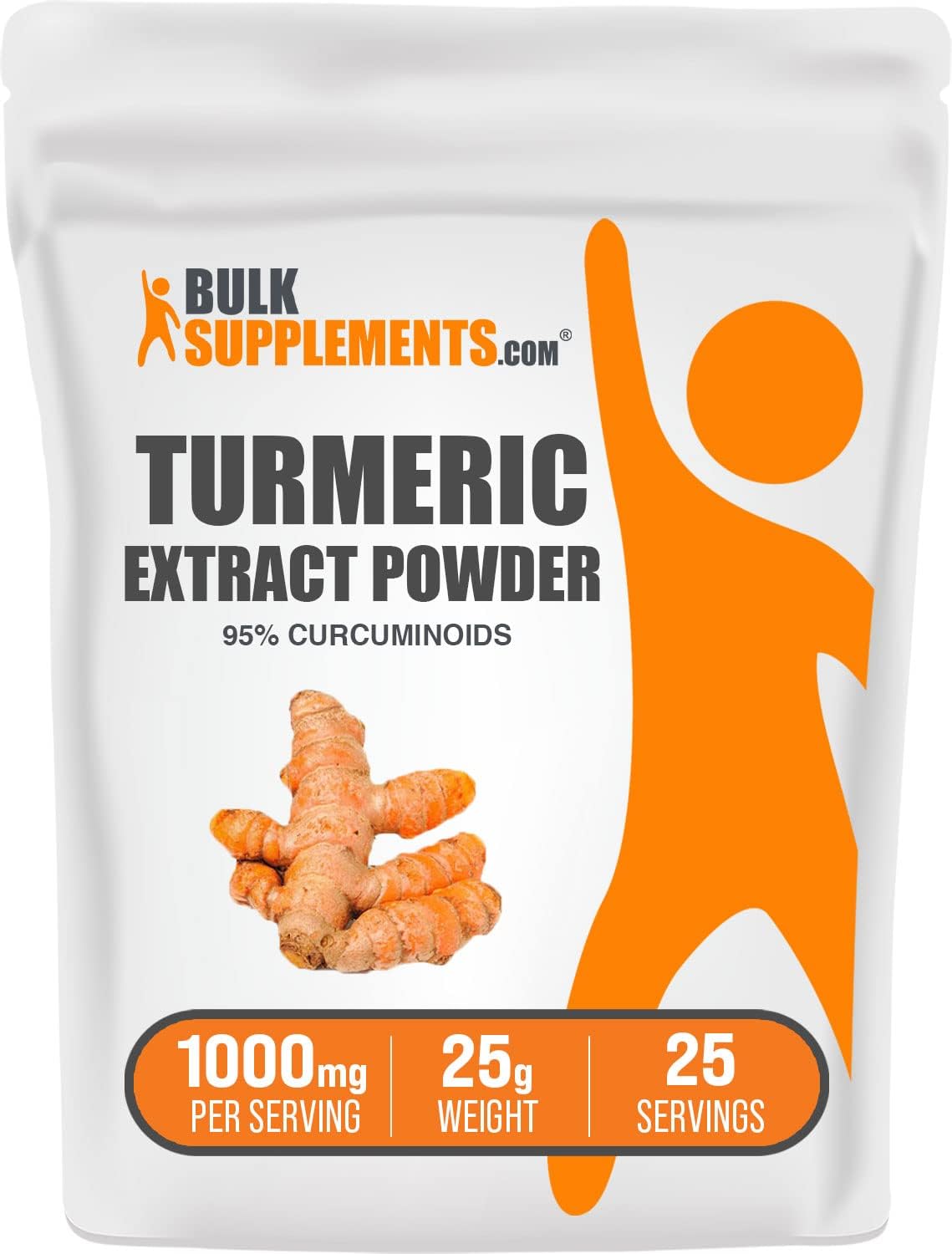 BulkSupplements.com Turmeric Extract Powder - 1000mg Curcumin Supplements, Gluten Free, 25g - Single Pack