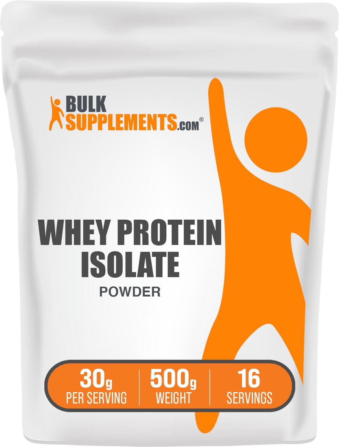 BulkSupplements.com Unflavored Whey Protein Isolate Powder - Gluten Free, 30g per Serving, 500g (1.1 lbs) - Whey Isolate Protein Powder for Athletes - Pack of 1