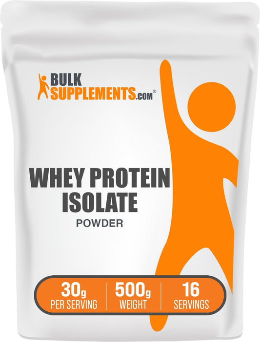 BulkSupplements.com Unflavored Whey Protein Isolate Powder - Gluten Free, 30g per Serving, 500g (1.1 lbs) - Whey Isolate Protein Powder for Athletes - Pack of 1