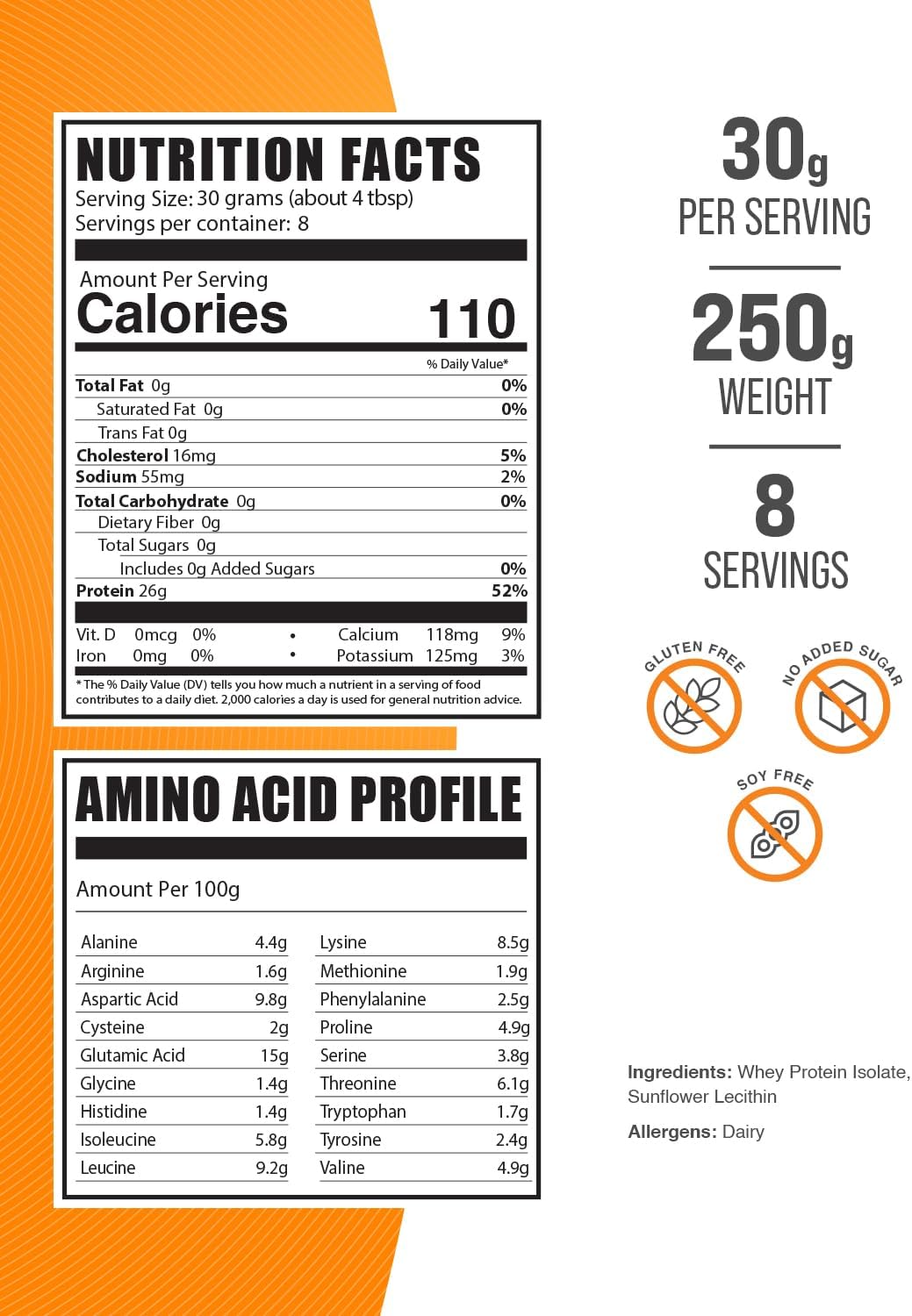 BulkSupplements.com Unflavored Whey Protein Isolate Powder - Gluten Free, 30g per Serving, 250g (8.8 oz) - Pack of 1