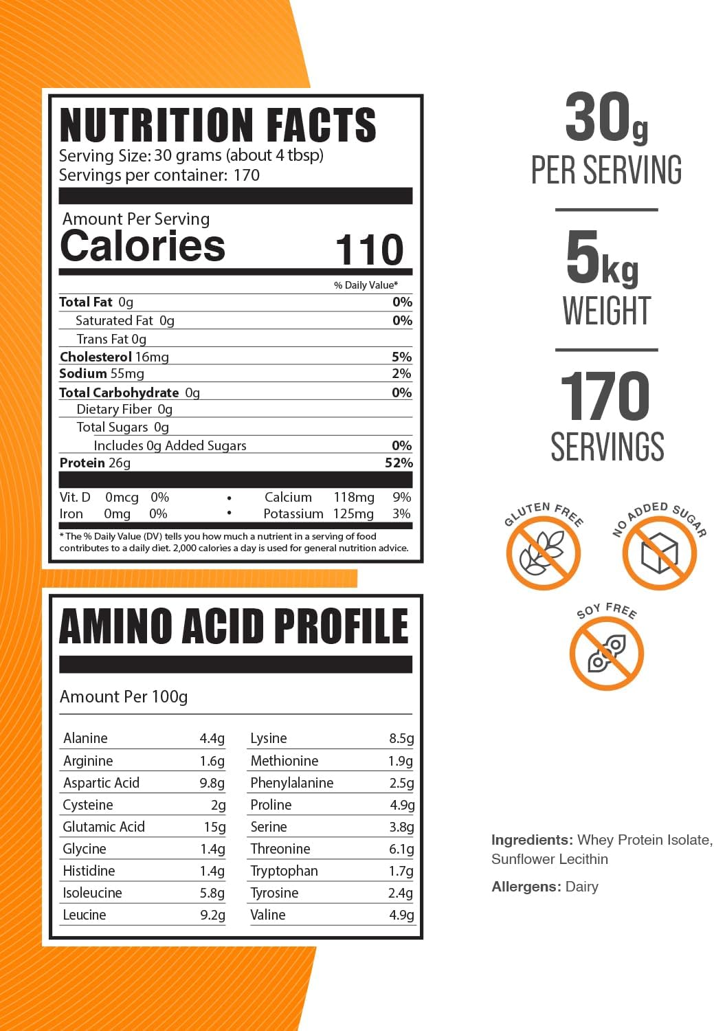 BulkSupplements.com Unflavored Whey Protein Isolate Powder - 30g per Serving - Pack of 5 - 5kg (11 lbs) - Gluten Free