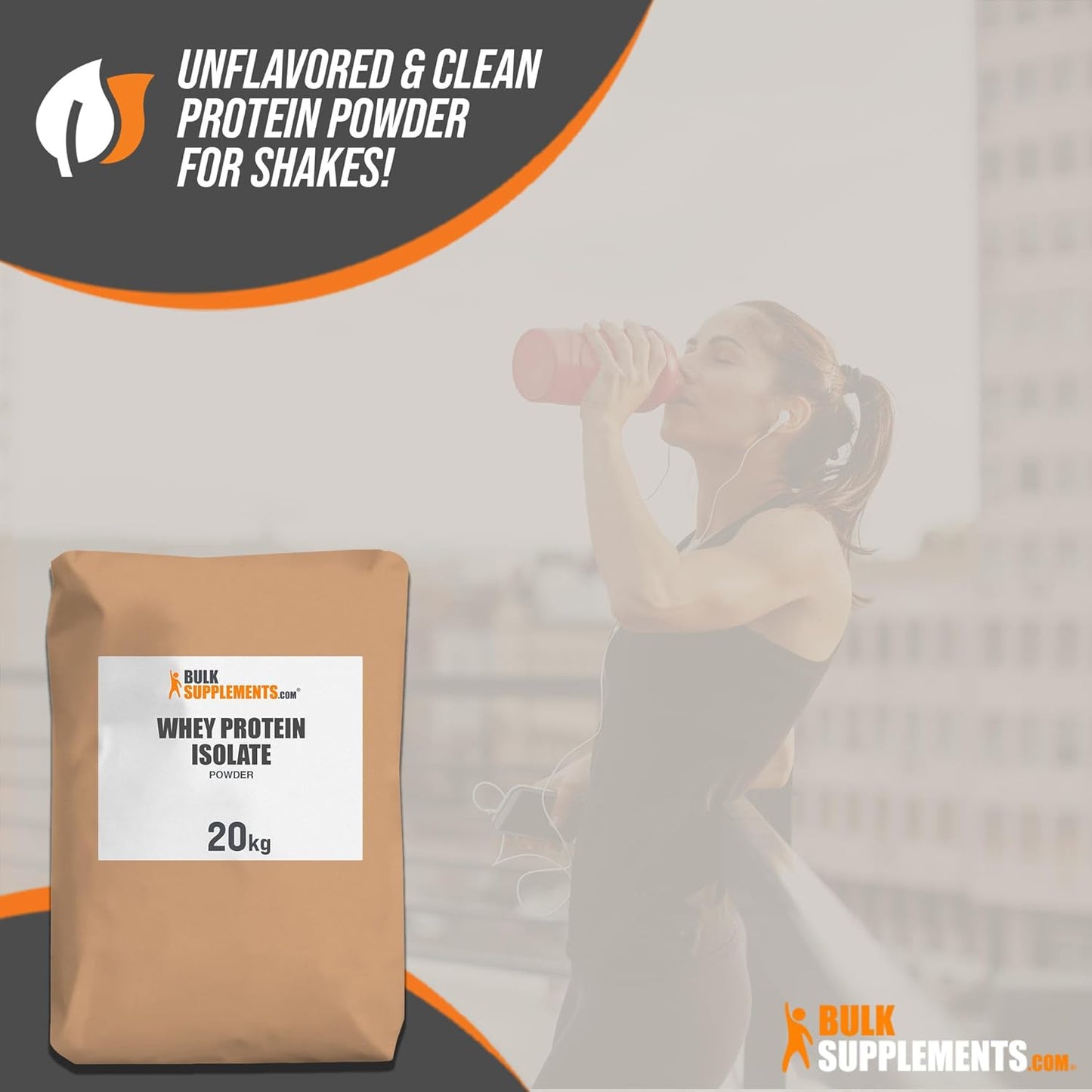BulkSupplements.com Unflavored Whey Protein Isolate Powder - Flavorless, Gluten-Free Protein Supplement, 30g per Serving, 20kg (44 lbs) Bulk Size