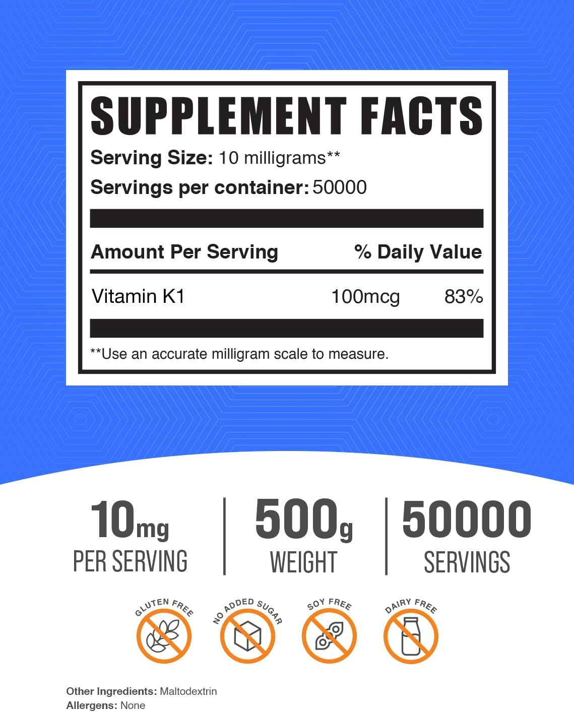 BulkSupplements.com Vitamin K1 Powder for Dogs - VIT K Supplement - Dry Vitamin K Powder (500g)
