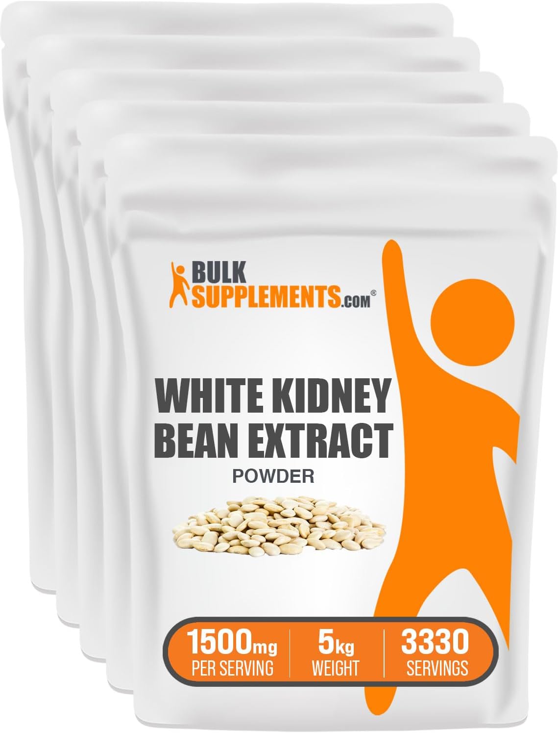 BulkSupplements.com White Kidney Bean Extract Powder - Digestive Support & Protein Source - Gluten Free - 1500mg per Serving - Pack of 5 - 5kg