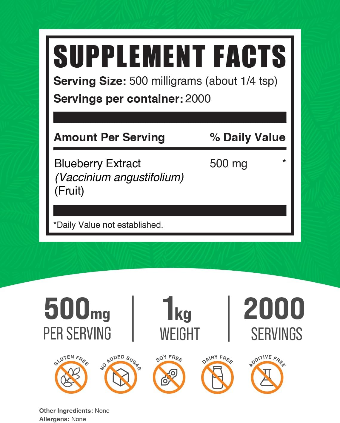 BulkSupplements.com Wild Blueberry Extract Powder - Vegan Gluten-Free Supplement, 500mg per Serving, 1kg (2.2 lbs)