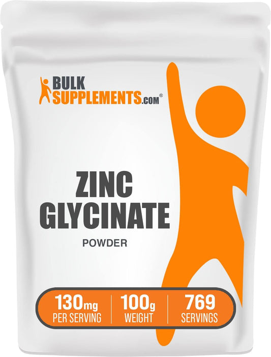 BulkSupplements.com Zinc Glycinate Powder - Immune Support Supplement with 40mg of Zinc - Gluten-Free and Convenient 100g Size - Single Pack of 3.5 oz