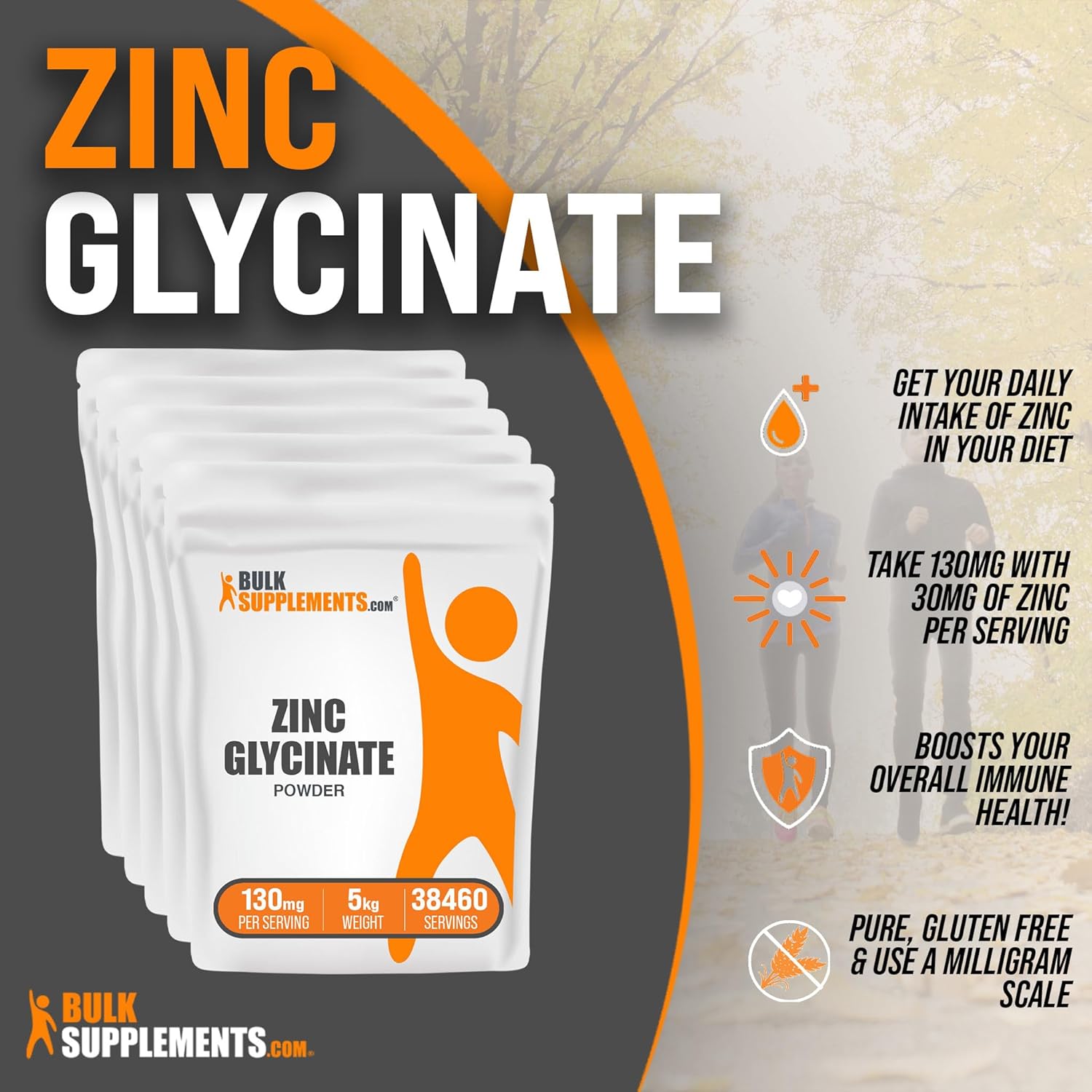 BulkSupplements.com Zinc Glycinate Powder - Immune Support Supplement, 40mg Zinc, Gluten Free Mineral Powder - 5kg (11 lbs)