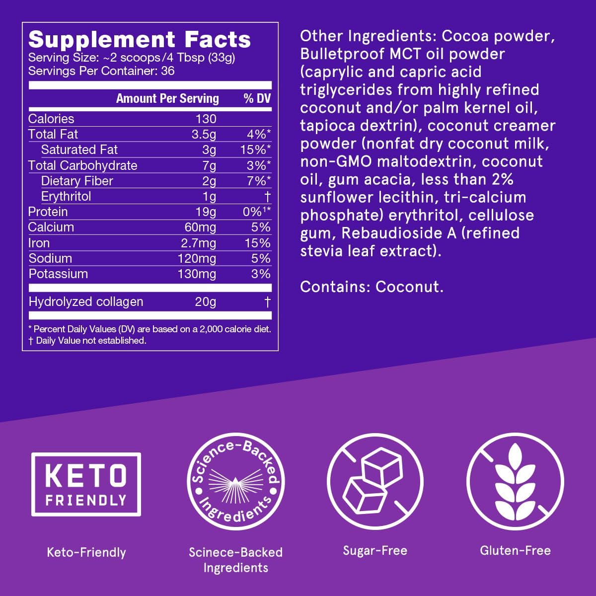 Bulletproof Chocolate Collagen Protein Powder with MCT Oil - 19g Protein - 42.3 Oz - Value Size - Supports Healthy Skin, Bones, and Joints