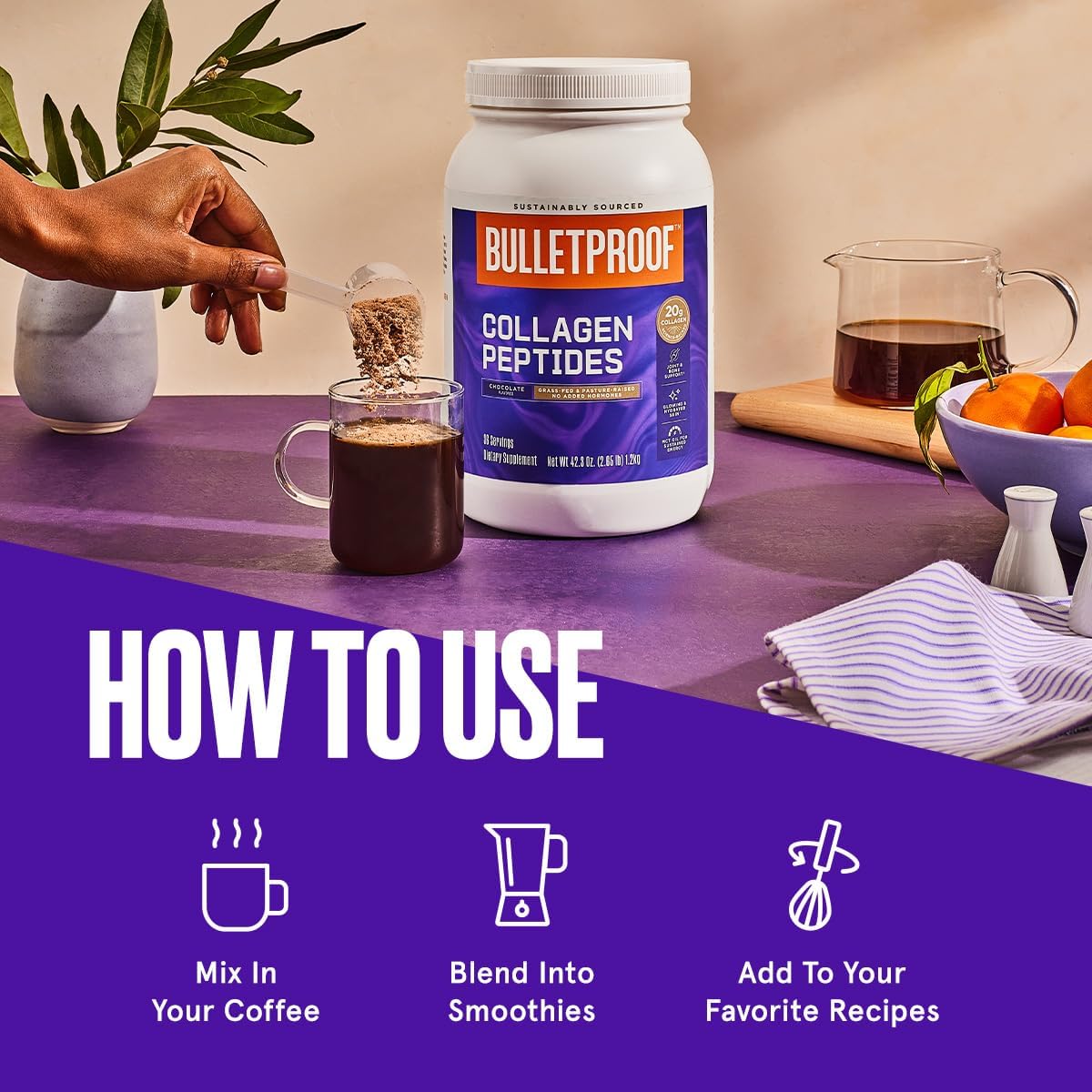 Bulletproof Chocolate Collagen Protein Powder with MCT Oil - 19g Protein - 42.3 Oz - Value Size - Supports Healthy Skin, Bones, and Joints