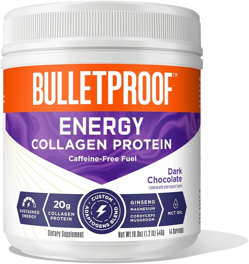 Bulletproof Dark Chocolate Energy Collagen Protein with Vitamins, Antioxidants, and Ginseng, Magnesium, Cordyceps - 19.3 Ounces