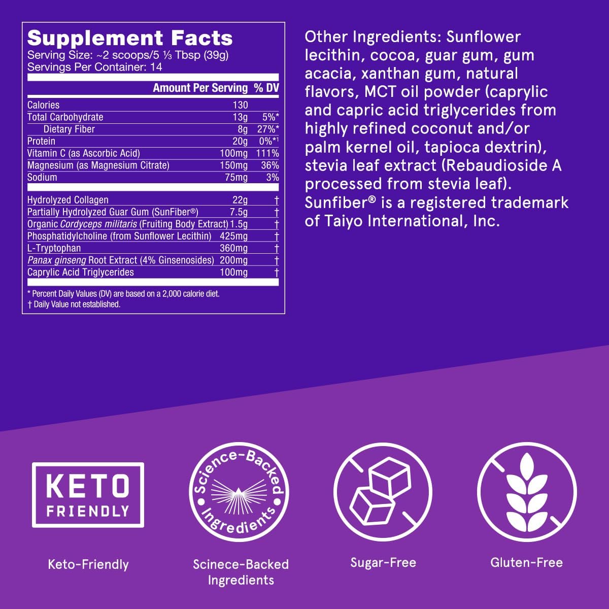 Bulletproof Dark Chocolate Energy Collagen Protein with Vitamins, Antioxidants, and Ginseng, Magnesium, Cordyceps - 19.3 Ounces