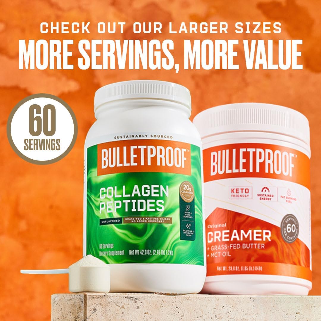 Bulletproof Dark Chocolate Energy Collagen Protein with Vitamins, Antioxidants, and Ginseng, Magnesium, Cordyceps - 19.3 Ounces