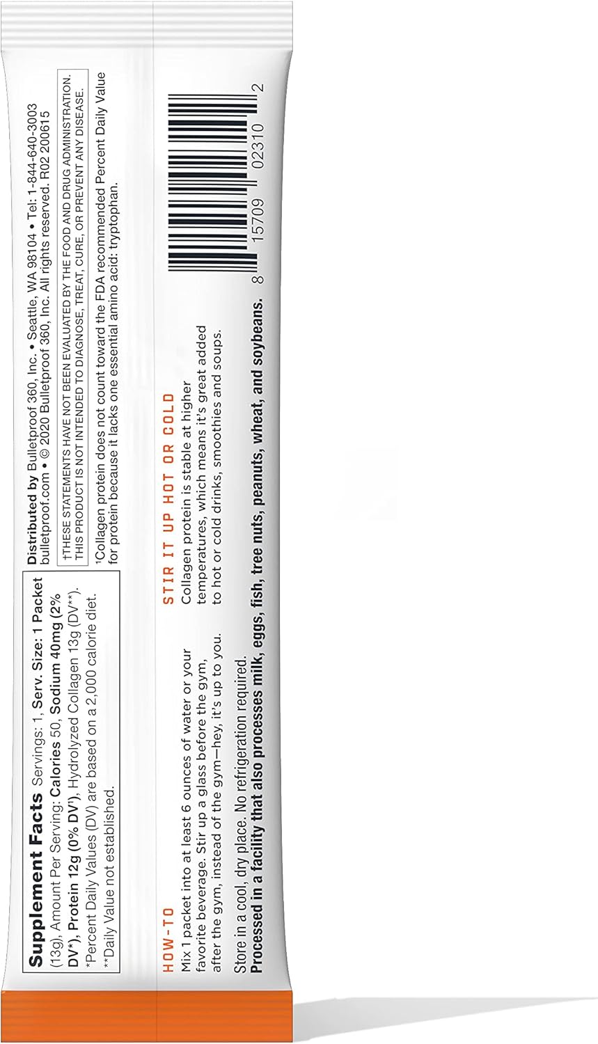 Bulletproof Grass Fed Collagen Peptides GoPack - Unflavored Protein Powder with 12g Protein for Skin, Bones, Joints - 1 Pack