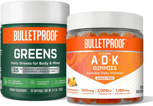 Bulletproof Greens Powder, 8.4 oz & Vitamin A+D+K Gummies, 60 ct - Superfood & Immune Support