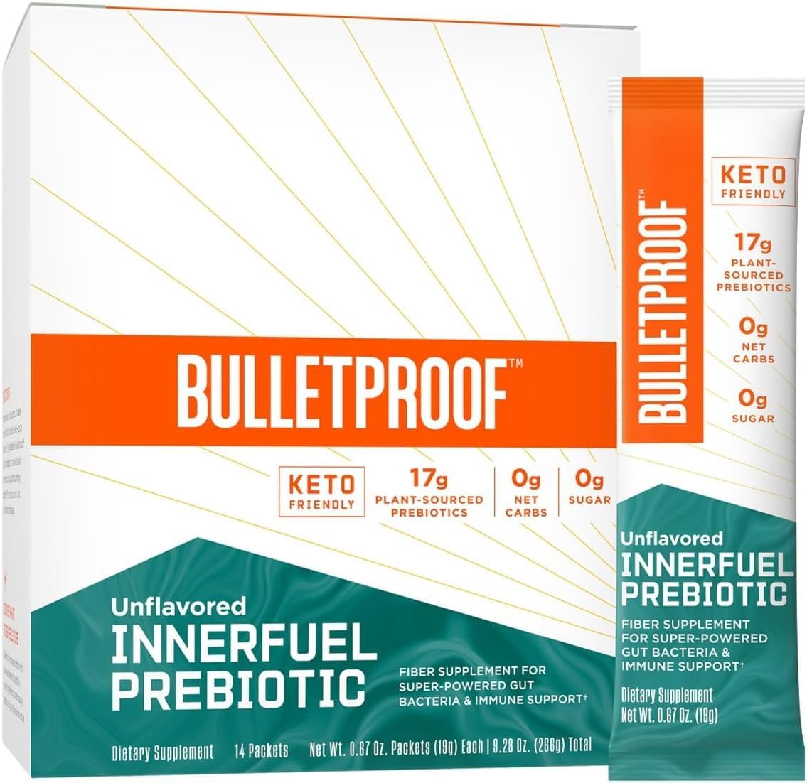Bulletproof Innerfuel Prebiotic Fiber Powder Packets - 14 Count, Plant Sourced Supplement for Gut and Digestive Health, Immune Support