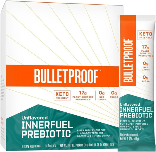 Bulletproof Innerfuel Prebiotic Fiber Powder Packets - 14 Count, Plant Sourced Supplement for Gut and Digestive Health, Immune Support