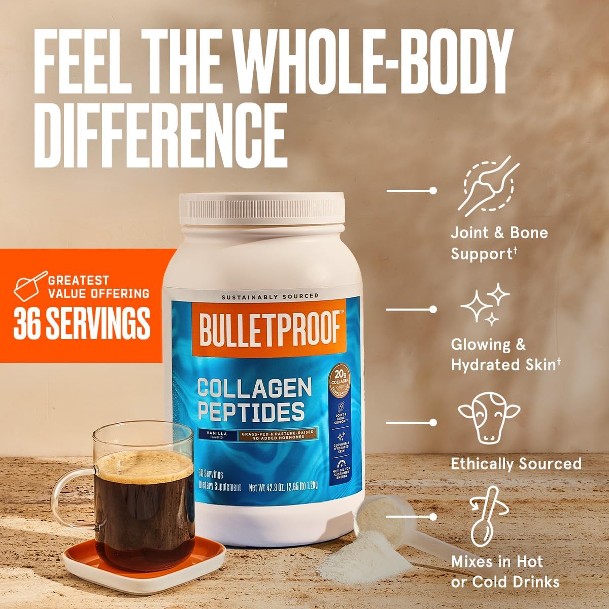 Bulletproof Vanilla Collagen Protein Powder with MCT Oil - 19g Protein - 42.3 Oz Value Size - Collagen Peptides and Amino Acids for Skin, Bones, Joints - Healthy Dietary Supplement
